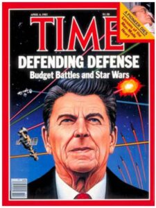 Cover of Time magazine: "Defending Defense: Budget Battles and Star Wars"