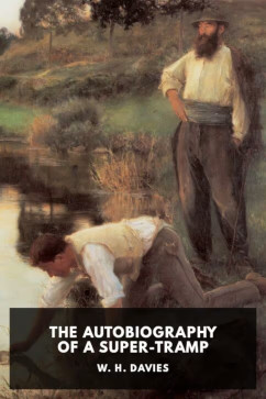 Cover of "The Autobiopgraphy of a Super-Tramp" by W. H. Davies, as published by Standard Ebooks. The cover depicts two tramps in the countryside, one standing and the other drinking from a pond.